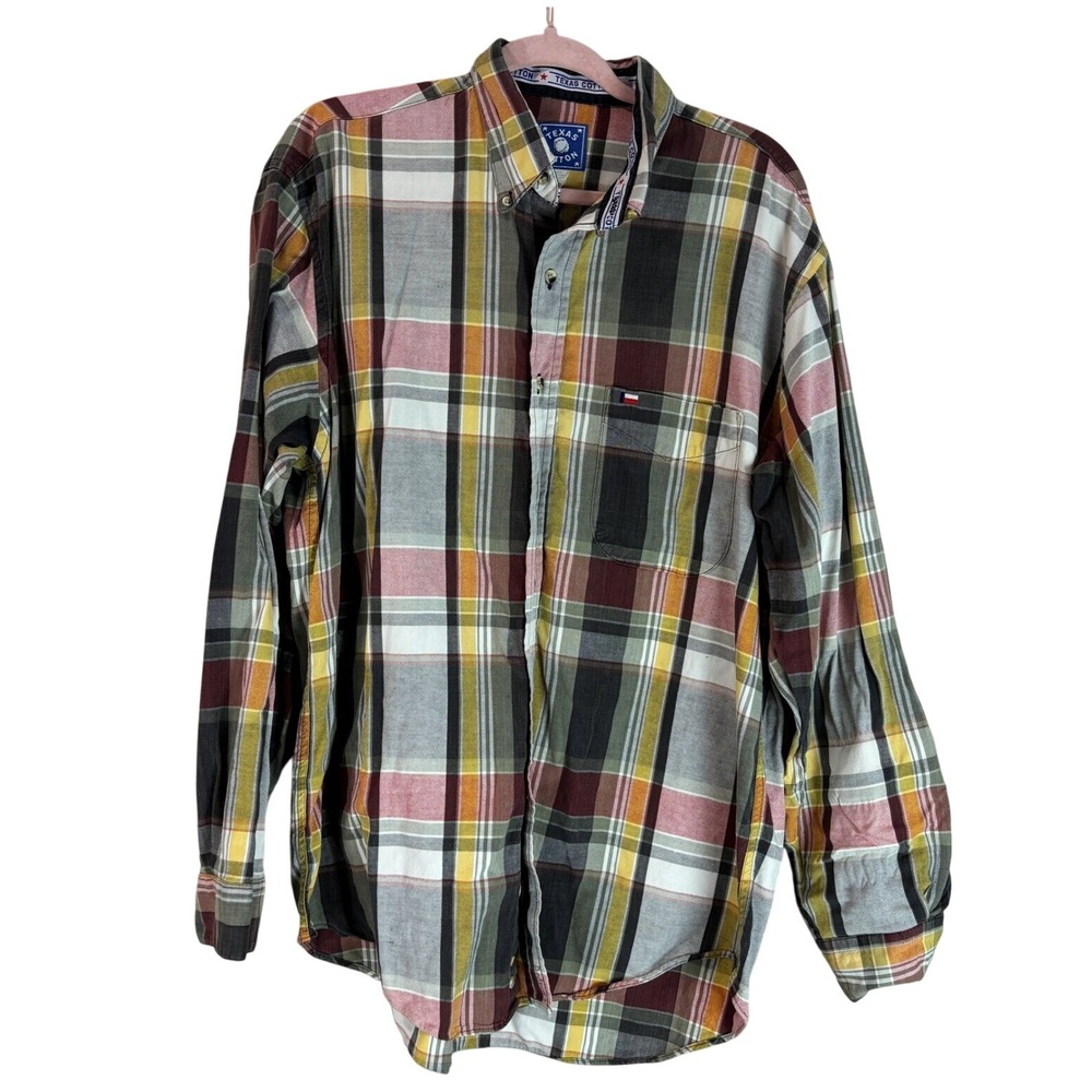 Texas Cotton Plaid Button‎ Down Long Sleeve Western Shirt Mens Large Extra Long